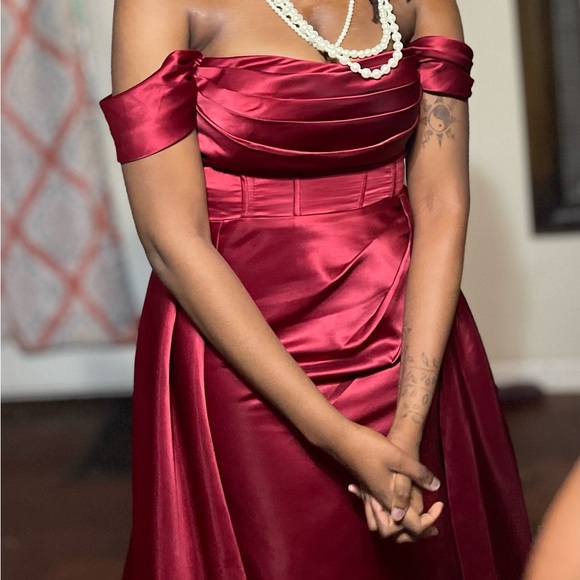 Satin Mermaid Dress Women Long Off The Shoulder Ball Gown Formal Evening Dresses - Picture 2 of 5